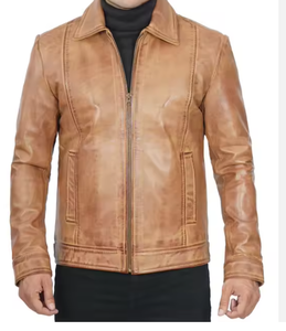 Bright Colors Fine Quality Soft Touch Cowhide Leather Winter High Street Stand Windproof Breathable <b>Slim</b> <b>Fit</b> Fashion <b>Jacket</b> - Product Image 1