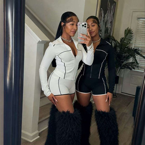 Women's Two Piece Fitness Zipper <b>Jacket</b> And Shorts Set Casual Skinny Fit Full Sleeve Zipper Top & Shorts Sports <b>Yoga</b> Set - Product Image 2