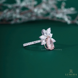 Pink Pear Cut Lab Grown Diamond <b>Tiara</b> <b>Crown</b> Engagement Ring 18K White Gold Marquise Diamond Lotus Flower Bridal Ring for Women - Product Image 4