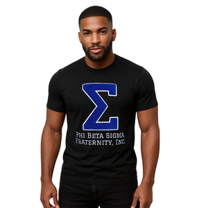 T-shirt en chenille Phi Beta Sigma Big Sigma noir pour homme, avec lettres grecques, vêtement de fraternité haut de gamme, manches courtes, coupe classique - Product Image 1