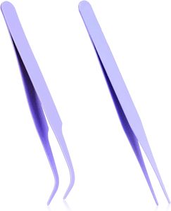 Kit Profesional de Pinzas para Pestañas, 2 Piezas, Pinzas de Acero Inoxidable con Punta Recta y Curva para Extensiones de Pestañas, Manualidades, Arte de Uñas - Product Image 1