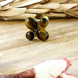 Latest Design Boho Floral Gemstone <b>Ring</b> Tribal Brass <b>Rings</b> Women 18k Gold Plated Cluster <b>Tiger</b> <b>Eye</b> Jewelry for Wholesale/OEM/ODM - Product Image 6