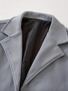<b>Men's</b> Long Wool/Polyester Trench <b>Overcoat</b> Notched Lapel Single Breasted Regular Fit <b>Black</b> Coat Anti-Wrinkle Quick Dry Breathable - Product Image 3