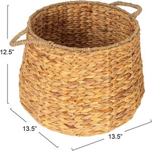 <b>Large</b> Handwoven Water Hyacinth <b>Basket</b> with Handles Round Wicker <b>Storage</b> <b>Basket</b> for Blankets, Toys, Laundry and Home Organization - Product Image 2