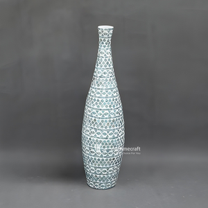 Jarrón de Bambú con Mosaico Bohemio ViettimeCraft, Incrustaciones Brillantes, Ecológico, Hecho a Mano, Maceta de Bambú Tejida para Mesa, Estilo Costero Moderno - Product Image 3