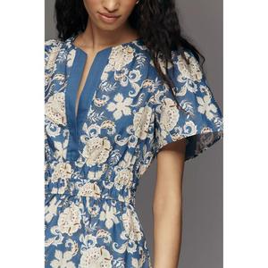 Vestido Maxi Casual Elegante de Algodón 100% Natural de Alta Calidad para Mujer, Corte Ajustado, con Estampado Floral y Manga Corta - Product Image 3