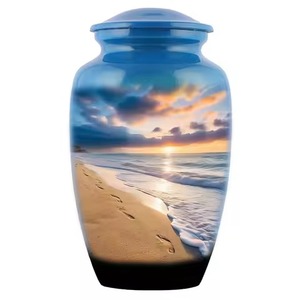 Urna Funeraria Metálica Premium B2B, Color Azul Marino Satinado, con Diseño de Aves en Vuelo, para Uso en Altar de Iglesia - Product Image 5