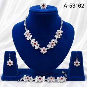 Elegant MOLL JEWELLERS Certified Bridal Jewelry Set <b>for</b> Women Lab Created Red Stones Gold Silver Plated Necklace Earrings Ring - Product Image 1