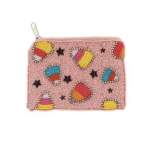 Porte-monnaie brodé à la main en perles de verre, motif cerise, personnalisable en couleur et taille, pochette zippée mignonne style bohème, design ethnique - Product Image 3
