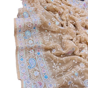 Georgette douce lourde et fil à broder complet multi avec travail de séquence et chemisier mono ban-glory sari - Product Image 1