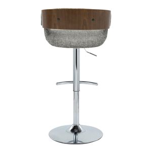 Elisa Mid Century Modern Adjustable Barstool with Swivel Chrome Metal and Walnut Wood Grey Fabric Rounded T <b>Footrest</b> - Product Image 5