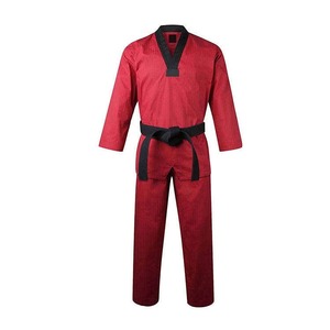 <b>Red</b> Taekwondo Uniform 100% Cotton Adult Unisex Breathable With Black Trim <b>Belt</b> Regular Fit Custom Brazilian Martial Arts Wear - Product Image 1