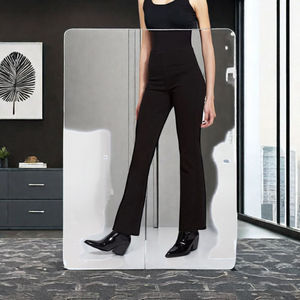 High Waist Flare Pants Women Knitted Solid Black Full Length Elastic Waist Minimalist Style Autumn Wear - Product Image 1