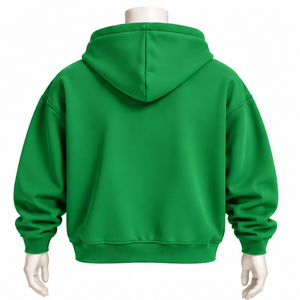 Sweat à capuche zippé vert pour homme, avec patch lettres en chenille, en molleton épais, coupe droite, style streetwear décontracté, poche kangourou, hiver - Product Image 2