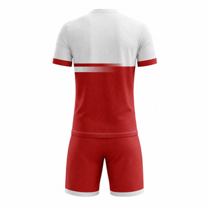 Ensemble de maillot de handball pour homme, rouge et blanc, à blocs de couleur, manches courtes, col rond, vêtements de sport, toutes saisons, 100% polyester, joueur - Product Image 2