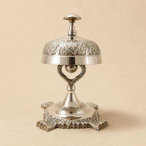 Sonnette de réception en laiton finition argentée, sonnette décorative pour hôtel, comptoir, service, accessoire de table pour restaurant - Product Image 1
