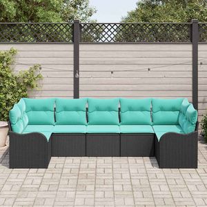 Ensemble de canapés de jardin en polyrotin noir et turquoise, 7 pièces - Product Image 3