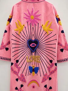 Boho Chic <b>Women</b> Hand Embroidered <b>Velvet</b> Suzani Long <b>Jacket</b> Colourful Bird Pattern Full Sleeve Ethnic Style Winter Outerwear - Product Image 6