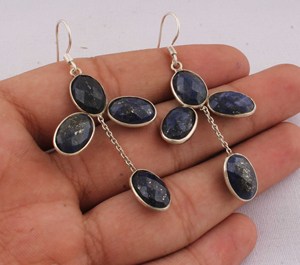 Natural Lapis Lazuli <b>Earrings</b> 925 <b>Sterling</b> <b>Silver</b> Jewelry Bezel Set Royal Blue Gemstone <b>Earrings</b> Vintage Style <b>Dangle</b> <b>Earrings</b> - Product Image 1