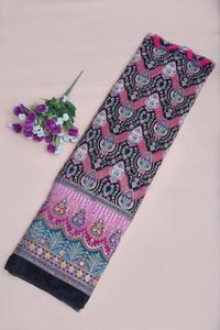 ผ้าเครปสีดำลายดอกไม้เรขาคณิตสไตล์ชาติพันธุ์พิมพ์ลายพร้อมขอบตกแต่งอย่างสวยงามสำหรับทำชุดคุर्ติ - Product Image 5