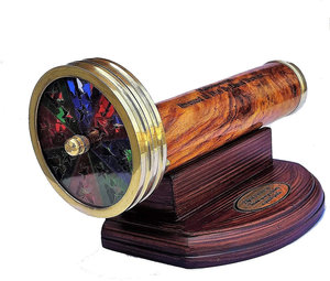 Caleidoscopio de Latón, Telescopio Marino, Binoculares Decorativos con Base de Madera, Regalo Náutico, Decoración de Escritorio, Personalizable OEM - Product Image 1