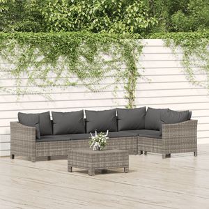 Set da salotto con Patio in Poly Rattan grigio da 6 pezzi con cuscini Set da giardino - Product Image 1