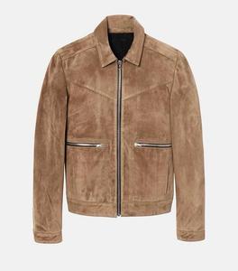 Men's Brown <b>Suede</b> Moto <b>Jacket</b> With Zipper Closure Turn-down Collar Regular Fit Autumn Wear Solid Color - Product Image 1