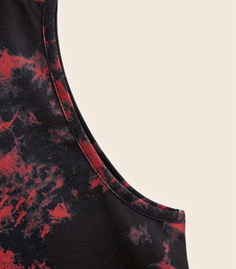 Camiseta sin mangas con estampado Tie Dye en rojo y negro para mujer, cuello redondo, tejido de punto, de secado rápido, estilo deportivo, longitud regular. - Product Image 3
