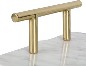 <b>Marble</b> Modern Shaped Serving <b>Tray</b> with Scalloped Edge Vintage Brass Tone Handles Elegant Decorative Vanity <b>Tray</b> for Coffee - Product Image 2