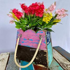 Macetas / Bolsas para Flores de Madera de Barco Reciclada, Color Original, para Decoración de Jardín, Hogar y Exteriores, Macetero Awan de Ratán/Mendong Mediano - Product Image 6