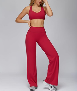Ensembles de sport pour femmes, directement de l'usine, 2 pièces : soutien-gorge de sport à bretelles color block et leggings évasés taille haute, pour la gym, le yoga et le pilates - Product Image 5