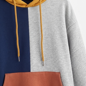 Sweat à capuche multicolore pour homme avec empiècements contrastants verticaux, cordon de serrage réglable et poche kangourou - Product Image 5