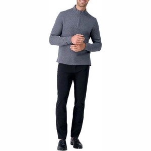 Suéter de punto gris para hombre con cremallera de un cuarto, corte ajustado, cuello alto, manga larga, informal, de algodón transpirable para otoño - Product Image 2