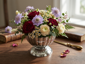 Elegant Silver Scalloped Compote Bowl <b>Mirror</b> Finish Metal Flower Urn Modern Decorative Ribbed Pedestal Planter Flower Pot - Product Image 2