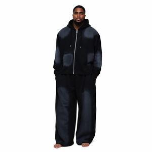 Conjunto Deportivo con Capucha para Hombre, Tallas Grandes, Estilo Degradado, Sudadera con Cremallera Completa, Corte Holgado, Ropa Casual - Product Image 1