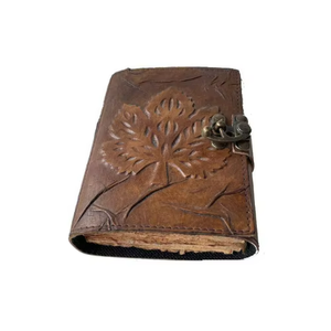 <b>Leaf</b> Embossed Grimoire Hardcover Genuine Leather Classic Notebook Brown Handmade Unlined Deckle Edge <b>Paper</b> Best Customised Gift - Product Image 5