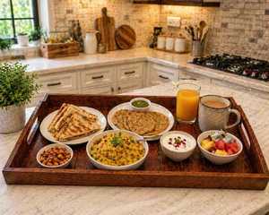 Bandeja de Servir de Madera de Sheesham con Asas |   Bandeja Rústica para Desayuno en la Cama, Bandeja para Té y Café - Product Image 5