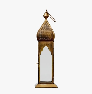 <b>Tall</b> Gold Metal Candle <b>Lantern</b> Moroccan Style Cutout Pillar Holder Decorative Tabletop <b>Lantern</b> for Home Decor and Event Styling - Product Image 1
