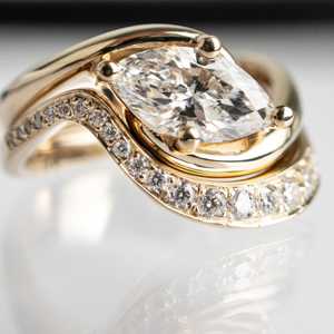 Anillo y banda de oro macizo de 14k con diamante cultivado en laboratorio VVS2 color D, nuevo diseño, joyería fina, anillo solitario de corte marquesa de 1.0-2.0ct - Product Image 1