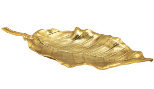 Plateau de service classique en aluminium moulé, plaqué nickel doré brillant, en forme de feuille, fait main, personnalisé - Product Image 2