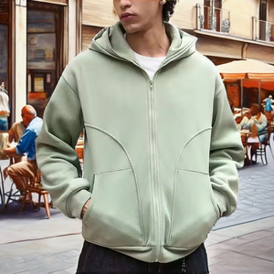 Custom Logo 100% Cotton Embroidered Breathable Oversized Men's Hoodie Wholesale Full Zipper <b>Ski</b> Mask Design Blank Shoulder - Product Image 2