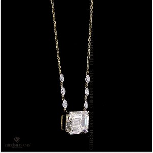 Collier pendentif élégant en diamant taille émeraude cultivé en laboratoire avec chaîne à maillons, bijoux en or tendance pour l'exportation en gros - Product Image 4