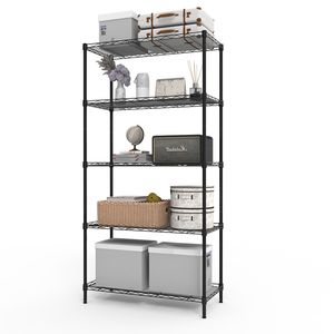 Scaffale a 5 Ripiani con Spaziatura Regolabile, Espositore con Piedini Regolabili in Ferro, 74*34*150cm, Verniciato a Polvere Nero Lucido - Product Image 1