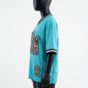 Maillot de football pour femmes 180 Premium en micro-mesh polyester turquoise, noir et blanc avec empiècements rayés sur les manches, personnalisable - Product Image 5