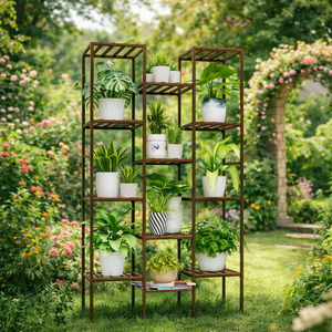 Moderno Soporte para Plantas de Ratán Tallado a Mano con Estantes, Flores Artificiales, Uso Interior/Exterior, Ecológico, para Sala de Estar, Balcón, Jardín - Product Image 2
