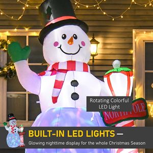 Decorazione Natalizia Gonfiabile da Giardino con Luci LED Rotanti da 2,4 m, Pupazzo di Neve con Insegna del Polo Nord, Decorazione Gonfiabile per Esterni - Product Image 4