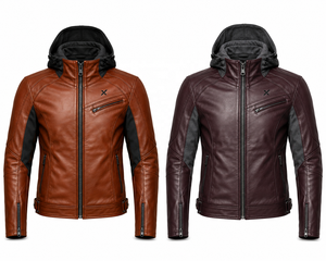 Blouson de moto en cuir à capuche Urban |   Marine, Brun, Bourgogne |   Fabricant OEM ODM |   Qualité de conception haut de gamme |   Vêtements de course | - Product Image 5