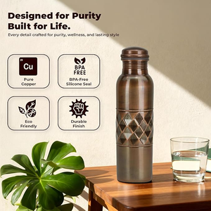 Pure <b>Copper</b> Water <b>Bottle</b> Handmade Ayurvedic <b>Drinking</b> <b>Bottle</b> for Healthy Water Storage and Daily Use - Product Image 2