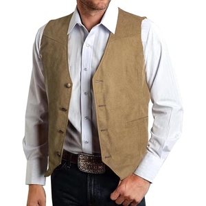 Gilet en cuir suédé vintage pour homme, style western cowboy, avec franges et pompons, boutons-pression, décontracté, OEM - Product Image 1