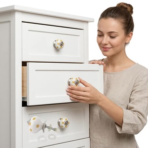 White Porcelain Polka Dot Cabinet <b>Knobs</b> Industrial Design <b>for</b> Kitchen Wardrobe <b>Dresser</b> Drawer Handles Eco-Friendly Easy - Product Image 3